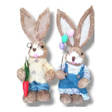 Kit 2 Coelhos Casal Plantadores Enfeite Páscoa Palha Ovo Top