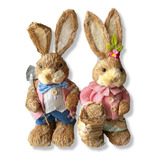 Kit 2 Coelhos De Páscoa Grandes Decorativos Casa Jardim Luxo
