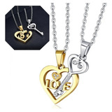 Kit 2 Colares De Casal Coração Dourado Ouro 18k Chave Luxo