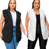 Kit 2 Colete Longo Alfaiataria Plus Size Feminino Social