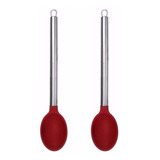 Kit 2 Colheres De Silicone Com Cabo Inox C Furo Passante