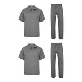 Kit 2 Conjunto Brim Calça Camisa M Curta Uniforme Trabalho