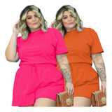 Kit 2 Conjunto Feminino Short Blusa Manga Princesa Plus Size