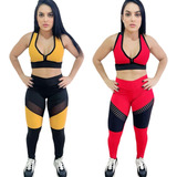 Kit 2 Conjunto Legging Academia 2 Calças 02 Top Coz Alto