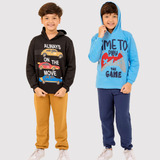 Kit 2 Conjunto Moletom Com Capuz Juvenil Flanelado Inverno