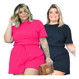 Kit 2 Conjunto Plus Size Blusa Feminina Manga Bufante Short