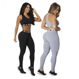Kit 2 Conjuntos Academia 2 Tops E 2 Legging Elastico Exposto