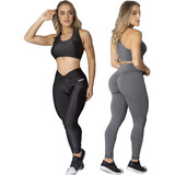 Kit 2 Conjuntos Academia Top E Legging Levanta Bumbum