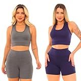 Kit 2 Conjuntos Academia Top E Shorts Zero Transparência Suplex Feminino CINZA AZUL MARINHO P 