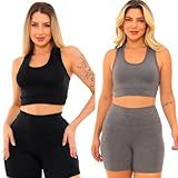 Kit 2 Conjuntos Academia Top E Shorts Zero Transparência Suplex Feminino PRETO CINZA M 