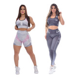 Kit 2 Conjuntos Femininos Top E Calça short Academia Comfort