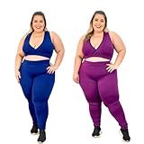 Kit 2 Conjuntos Fitness Feminino Plus Size Calça Legging E Top Roupa Academia Marinho E Roxo XGG