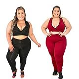 Kit 2 Conjuntos Fitness Feminino Plus Size Calça Legging E Top Roupa Academia Preto E Granada GG