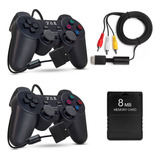 Kit 2 Controle Compatível Com Ps2 Cabo De Vídeo Memory Card