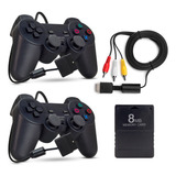 Kit 2 Controle Compatível Com Ps2 Cabo De Vídeo Memory Card