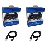 Kit 2 Controle Joystick Compatível Ps3 Cabo Carregador