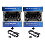 Kit 2 Controle Joystick Sem Fio Para Ps3 Cabo Carregador