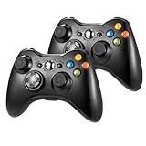 Kit 2 Controle Manete Joystick Sem Fio Wireless Compatível Com Console Xbox 360 Slim Fat Pc Game Preto