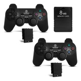 Kit 2 Controle Sem Fio Compatível Com Ps2 E Memory Card