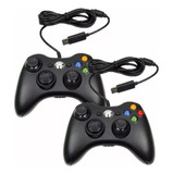 Kit 2 Controle Xbox 360 Pc Notebook Celular Com Fio Joystick Cor Preto