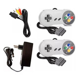 Kit 2 Controles 1 Fonte 1 Cabo Av Compatível Super Nintendo