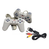 Kit 2 Controles E 1 Cabo Av Compatível Playstation 1 Ps1