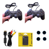 Kit 2 Controles Para Ps2 Memory Card 16m Cabo Rca Grips