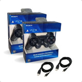 Kit 2 Controles Ps3 Dualshock 3 Modelo Sem Fio Preto Testado