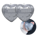 Kit 2 Coração Espelho 11cm Rotativo Refletir Luzes Decorar