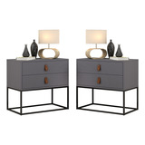 Kit 2 Criados Mudos Alto Padrão Para Closet Unic 60cm Acabamento Semifosco Cor Cinza