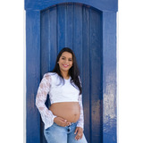 Kit 2 Cropped De Renda Manga Flare Ensaio Gestante Gf147