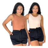 Kit 2 Cropped Feminino Regata Lisa Suplex Várias Cores Verão