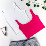 Kit 2 Cropped Feminino Regata Liso E Alcinha Em Suplex Verão