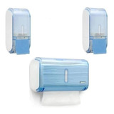 Kit 2 Dispenser Saboneteira Líquido 1 Porta Toalheiro Azul