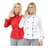 Kit 2 Dolmãs Chef Cozinha Feminino Oxford Manga Longa