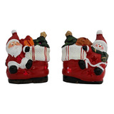 Kit 2 Enfeites Cerâmica Natal Led Bota Papai Noel Boneco Nev