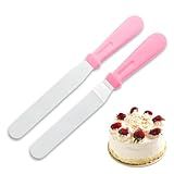 Kit 2 Espátulas De Alisar Quinar Bolo Chantily Ganache Decoração De Bolo Em Inox Espatula Angular E Reta Rosa 
