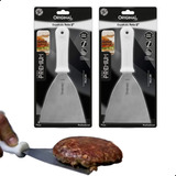 Kit 2 Espátulas Reta 5 Inox Chapa Lanche Chapeiro Lanchonete