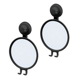 Kit 2 Espelho Barbear Anti Embaçante Ventosa Banheiro Preto