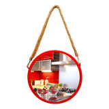 Kit 2 Espelhos Decorativo Banheiro 30cm C Alça Em Sisal Moldura Vermelho