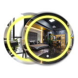 Kit 2 Espelhos Redondos Grandes Jateados Com Led 90x90 Luxo Moldura Quente