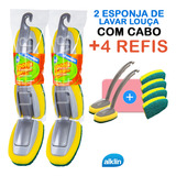 Kit 2 Esponja Bucha Multiuso Lavar Louça Com Cabo 4 Refis