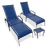 Kit 2 Espreguiçadeiras Cadeira Madrid Com Mesa Para Piscina  Azul 