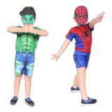 Kit 2 Fantasias Infantil Vingadores Short Hulk Homem Aranha