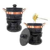 Kit 2 Fondue Curado Queijo Panela 500ml Pedra Sabão