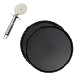 Kit 2 Forma Antiaderente De Pizza Cortador Inox Carretilha