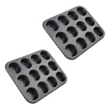 Kit 2 Forma Assadeira Cupcake 12 Cavidade Antiaderente Preto