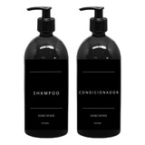 Kit 2 Frascos Preto Com Etiquetas A Prova D agua Banheiro