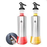 Kit 2 Galheteiro 300ml Inox Vidro Hot And Cold Bico Dosador