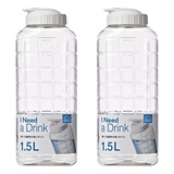 Kit 2 Garrafas Jarra Plástica Água Geladeira Lock lock 1 5 L Cor Transparente